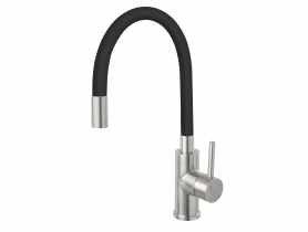 Bateria zlewozmywakowa Zumba Inox, czarna wylewka elastyczna, stal FERRO