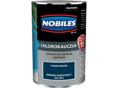 Zdjęcie: Emalia do metalu i betonu Chlorokauczuk niebieski gorczycowy wysoki połysk 0,9 L NOBILES