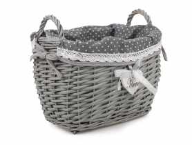 Kosz wiklinowy z uchwytami i materiałem w kropki 32x25x23/29 cm TIN TOURS