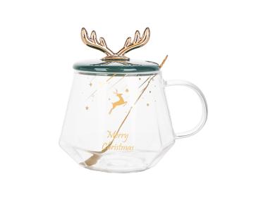 Zdjęcie: Kubek szklany z dekoracją, ceramiczną pokryką i łyżeczką 400 ml ALTOMDESIGN