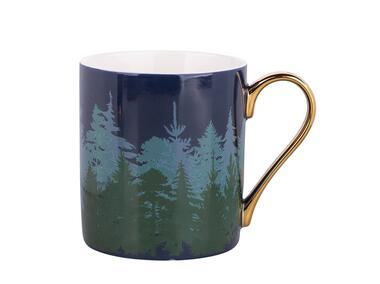 Zdjęcie: Kubek prosty Misty Forest 300 ml ze złotym uchem dekoracja III ALTOMDESIGN