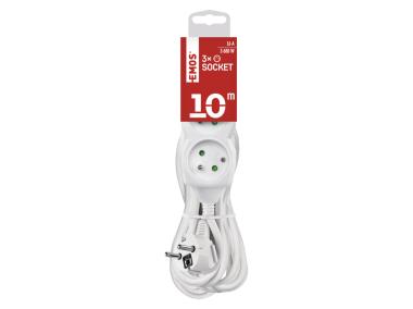 Zdjęcie: Przedłużacz 10 m, 3 gniazda, biały, PVC, 1,5 mm2 EMOS