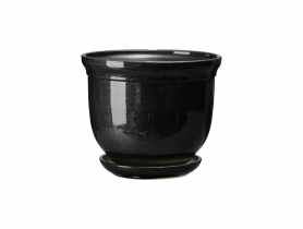 Doniczka ceramiczna z podstawką Grecka 16x19,5 cm antracyt połysk FLOWERPOT