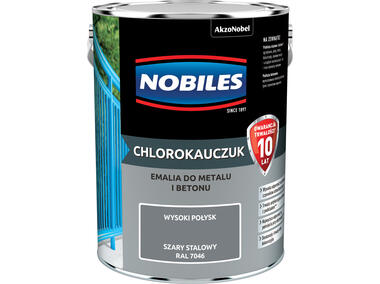 Zdjęcie: Emalia do metalu i betonu Chlorokauczuk szary stalowy wysoki połysk 5 L NOBILES