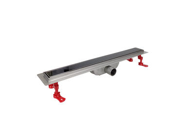 Zdjęcie: Odpływ liniowy alfa linear inox z rusztem dwustronnym szklanym czarnym l-80 cm TYCNER