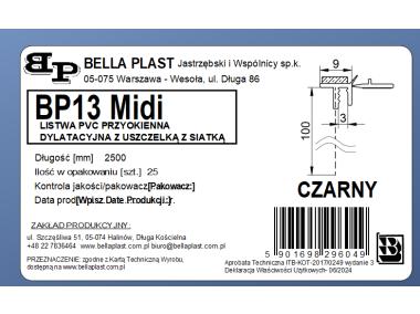 Zdjęcie: Listwa PVC BP13 Midi L250 9/3 czarny, dylatacyjna, z siatką i z uszczelką BELLA PLAST