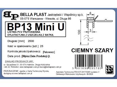 Zdjęcie: Listwa PVC BP13 Mini U L250 6/3 szary ciemny, z siatką i z uszczelką BELLA PLAST