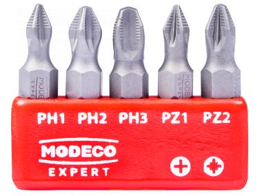 Zdjęcie: Zestaw bitów 25 mm PH1 PH2 PH3 PZ1 PZ2 - blister - 5 elementów MODECO EXPERT