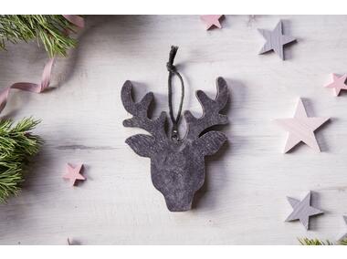 Zdjęcie: Zawieszka Renifer drewniany z welurowym frontem 16x12 cm szary ALTOMDESIGN