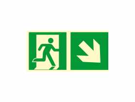 Oznaczenie "Kierunek do wyjścia drogi ewakuacyjnej schodami w dół w prawo" 15x30 cm METRO