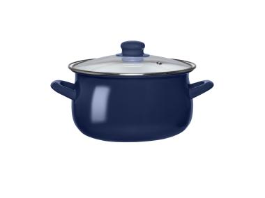 Zdjęcie: Garnek emaliowany 20 cm - 2,7 L granatowy z pokrywą szklaną ALTOMDESIGN