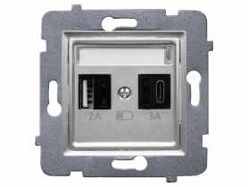 Ładowarka szybka USB A+C (A-10 W, C-20 W), bez ramki Rosa srebrny metalik POLMARK