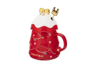 Zdjęcie: Kubek choinka czerwona 500 ml z pokrywką i mieszadełkiem ALTOM DESIGN