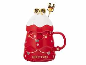 Kubek choinka czerwona 500 ml z pokrywką i mieszadełkiem ALTOM DESIGN