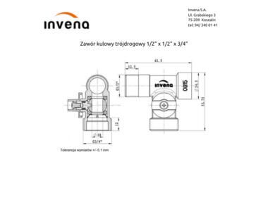 Zdjęcie: Zawór kulowy trójdrogowy 1/2x1/2x3/4 INVENA