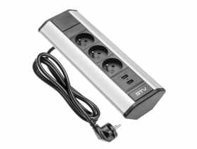 Przedłużacz biurkowy kątowy 3xgniazdo z uziemieniem 2xUSB srebrny GTV