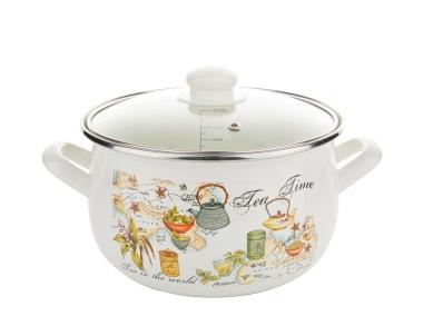 Zdjęcie: Garnek emaliowany Pyza z pokrywką 18 cm Tea Time EMALIA PLESZEW