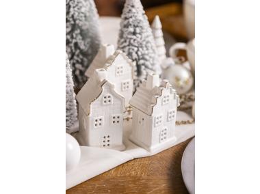 Zdjęcie: Domek ceramiczny LED 6x5x11 cm biały ze złotą linią ALTOMDESIGN