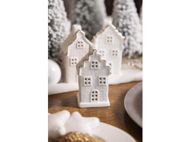 Zdjęcie: Domek ceramiczny LED 6x5x11 cm biały ze złotą linią ALTOMDESIGN