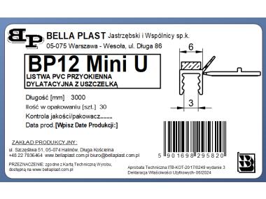 Zdjęcie: Listwa PVC BP12 Mini U L300 6/3 biały, dylatacyjna, tynkarska z uszczelką BELLA PLAST