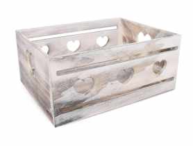Skrzynka drewniana z wyciętymi sercami 33x26x14 cm dekoracyjna TIN TOURS