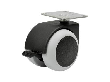 Zdjęcie: Kółko meblowe 50 mm, 40 kg, płyta mocująca z hamulcem do paneli METRO