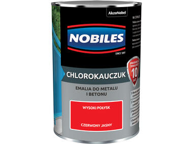 Zdjęcie: Emalia do metalu i betonu Chlorokauczuk czerwony jasny wysoki połysk 0,9 L NOBILES