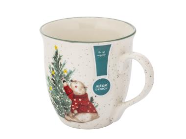 Zdjęcie: Kubek baryłka duża z rantem 630 ml dekoracja choinka z misiem ALTOM DESIGN