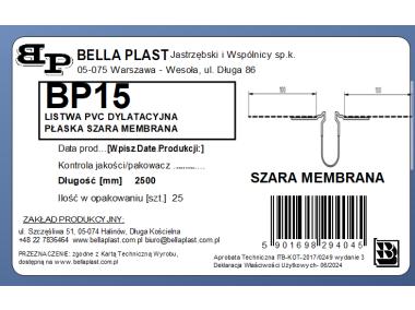 Zdjęcie: Listwa PVC dylatacyjna "E" z siatką, prosta BP15 L250 szara membrana BELLA PLAST