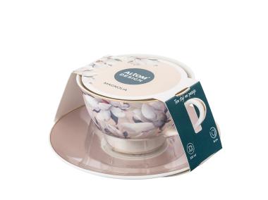 Zdjęcie: Filiżanka Magnolia różowa 220 ml ze spodkiem dekoracja Moja kochana ALTOM DESIGN