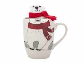 Zimowy kubek baryłka 340 ml z maskotką miś ALTOM DESIGN