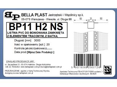 Zdjęcie: Listwa do boniowania PVC z siatką, zamknięta z elementem traconym BP11 H2NS L300 biała BELLA-PLAST