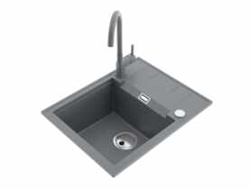 Zlewozmywak granitowy Avangard 1-komorowy szary 58x46x21,5 cm syfon automatyczny i bateria U MILÓ