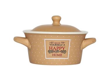 Zdjęcie: Naczynie porcelanowe z pokrywką Happy Home 13x6,5 cm beżowe opaska pvc ALTOMDESIGN