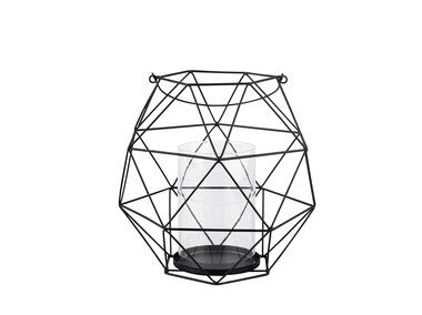 Zdjęcie: Świecznik metalowy geometryczny z uchwytem i szklanym wkładem 22x22x22 cm czarny ALTOMDESIGN