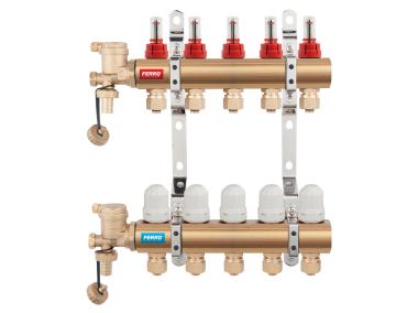 Zdjęcie: Rozdzielacz 2-drogowy z zaworami termostatycznymi i przepływomierzami FERRO