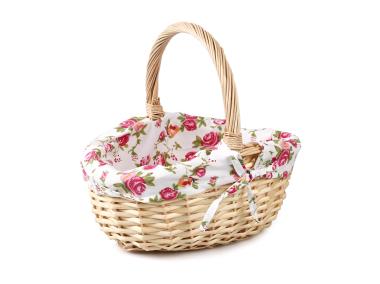Zdjęcie: Koszyk wiklinowy z materiałem w kwiaty 30x24x15/30 cm kremowy TIN TOURS