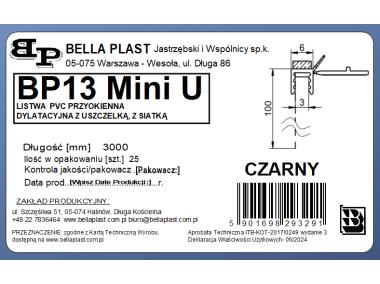 Zdjęcie: Listwa PVC BP13 Mini U L300 6/3 czarny, z siatką i z uszczelką BELLA PLAST