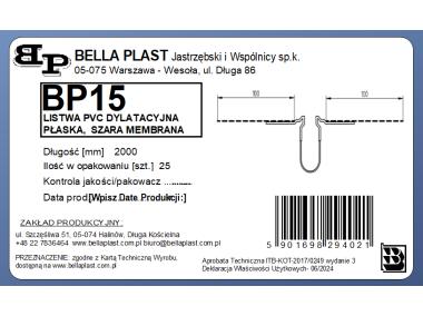 Zdjęcie: Listwa PVC dylatacyjna "E" z siatką, prosta, BP15 L200 szara membrana BELLA PLAST