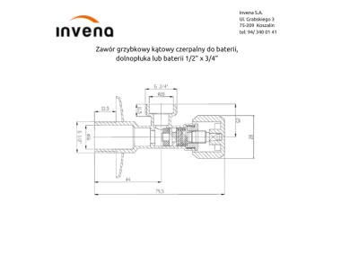 Zdjęcie: Zawór grzybkowy kątowy do baterii, dolnopłuka lub pralki 1/2x3/4 INVENA