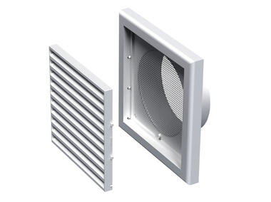 Zdjęcie: Kratka wentylacyjna 154x154 mm z siatką i kołnierzem okrągłym 100 mm biała VENTIKA
