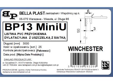 Zdjęcie: Listwa PVC BP13 Mini U L300 6/3 winchester, z siatką i z uszczelką BELLA PLAST