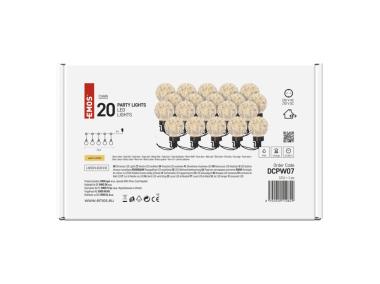 Zdjęcie: Łańcuch Party 20 LED, przeźroczyste, 7,6 m, ciepła biel, IP44 EMOS