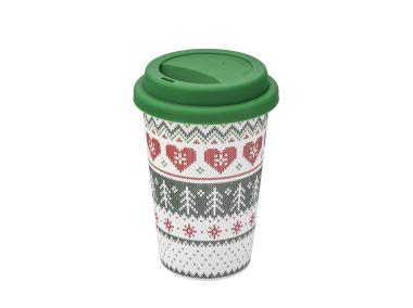 Zdjęcie: Kubek stożek wysoki 390 ml z silikonową pokrywką dekoracja scandi green ALTOM DESIGN