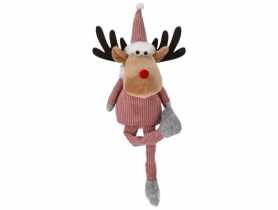 Renifer z wiszącymi nogami 34 cm z materiału różowy JUMI
