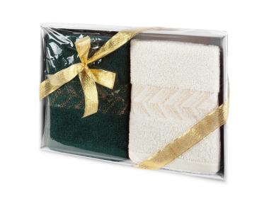 Zdjęcie: Komplet ręczników Glow 50x90 cm -2 szt. kremowo-ciemnozielone EUROFIRANY