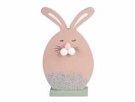 Figurka Zając Drewniany pudrowy róż z brokatem 19x10 cm ALTOMDESIGN