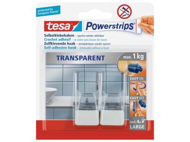 Zdjęcie: Haczyk samoprzylepny Powerstrips prostokątny, przezroczysty z białym, do 1 kg TESA