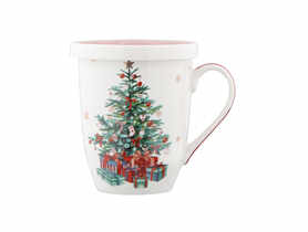 Kubek z zaparzaczem i pokrywką Christmas Tree 300 ml w opasce ALTOMDESIGN
