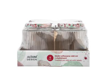Zdjęcie: Komplet 4 słoików Spiżarnia Pani Domu ryflowanych 450 ml z 4 etykietami samoprzylepnymi ALTOM DESIGN